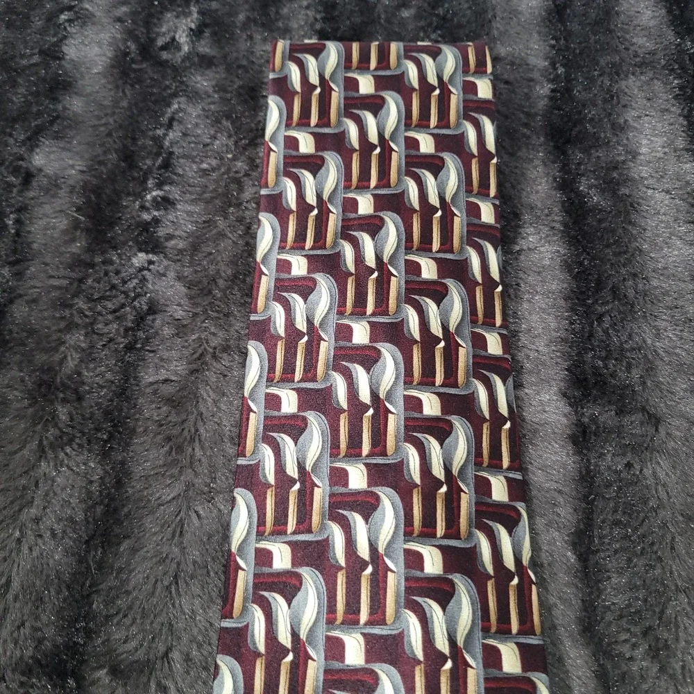The Beatles Birthday Necktie Apple Corps Ltd Burgundy Grey Geometric Abstract